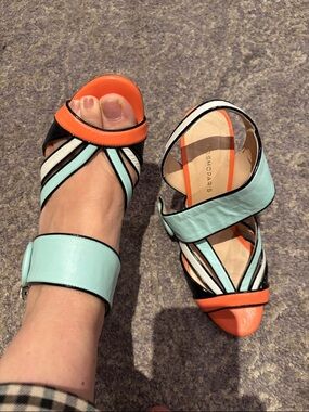 Mint & Orange Strappy Women's Sandals with Ankle Strap